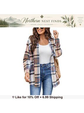 Wool Blend Plaid Shacket Button Down Shirt Jacket Long Sleeve Loose Fit